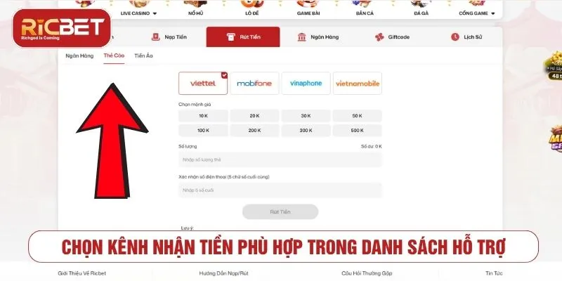 Quy Trình Rút Tiền RICBET Thành Công Chỉ Trong Vài Phút Chọn kênh nhận tiền phù hợp trong danh sách hỗ trợ
