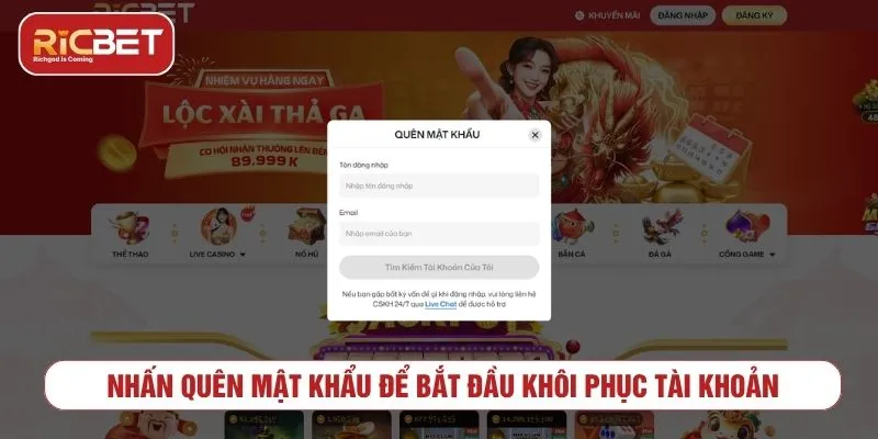 Hướng Dẫn Cách Đăng Nhập RICBET Nhanh Chóng Và An Toàn Nhấn Quên Mật Khẩu để bắt đầu khôi phục tài khoản